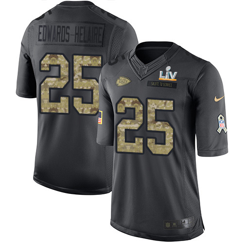 Chiefs #25 Clyde Edwards-Helaire Black Youth Super Bowl LV Bound Stitched Limited 2016 Salute To Service Jersey