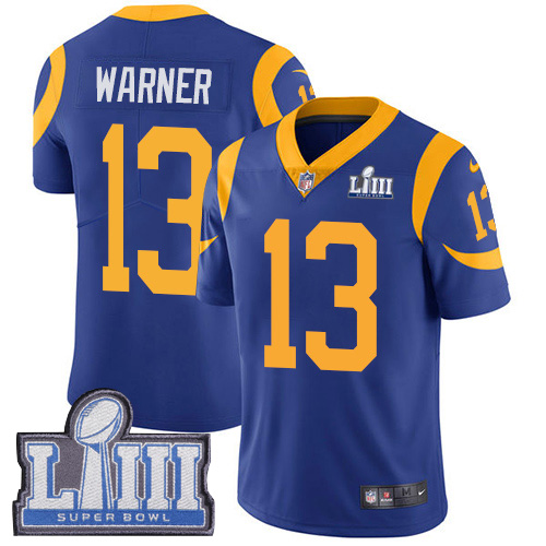 Los Angeles Rams #13 Kurt Warner Royal Blue Alternate Super Bowl LIII Bound Men's Stitched Vapor Untouchable Limited Jersey Men's