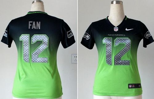 Seahawks #12 Fan Steel Blue/Green Women's Stitched Elite Fadeaway Fashion Jersey