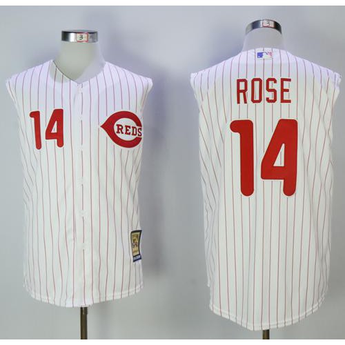 Mitchell And Ness 2000 Cincinnati Reds #14 Pete Rose White Strip Throwback Stitched Jersey Men's