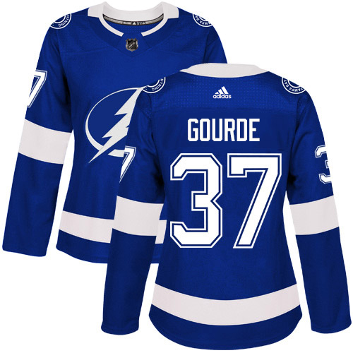 Adidas Tampa Bay Lightning #37 Yanni Gourde Blue Home Authentic Women's Stitched Jersey Womens