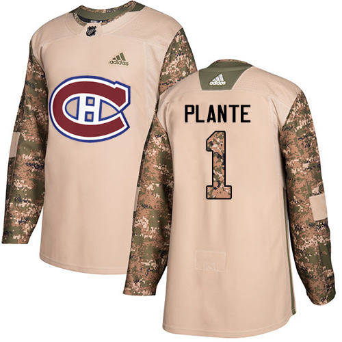 Adidas Montreal Canadiens #1 Jacques Plante Camo Authentic 2017 Veterans Day Stitched Jersey Men's