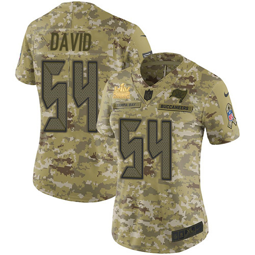 Buccaneers #54 Lavonte David Camo Women's Super Bowl LV Champions Patch Stitched Limited 2018 Salute To Service Jersey