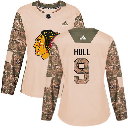 Adidas Chicago Blackhawks #9 Bobby Hull Camo Authentic 2017 Veterans Day Women's Stitched Jersey Womens
