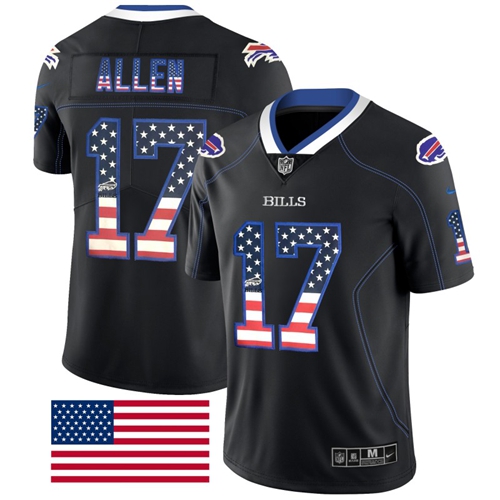 Bills #17 Josh Allen Black Men's Stitched Limited Rush USA Flag Jersey