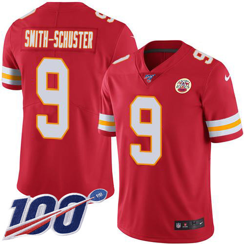 Chiefs #9 JuJu Smith-Schuster Red Team Color Youth Stitched 100th Season Vapor Limited Jersey