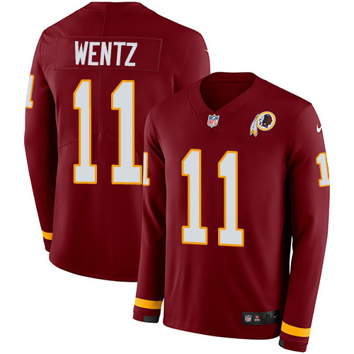 Washington Commanders #11 Carson Wentz Burgundy Red Team Color Youth Stitched Limited Therma Long Sleeve Jersey Youth