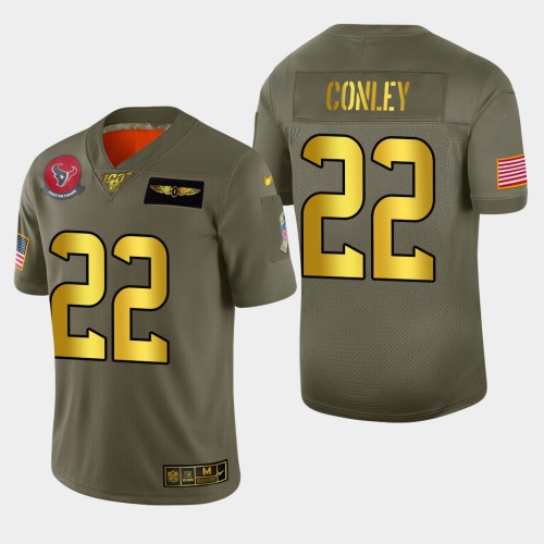 Houston Texans #22 Gareon Conley Men's Olive Gold 2019 Salute to Service 100 Limited Jersey Men's