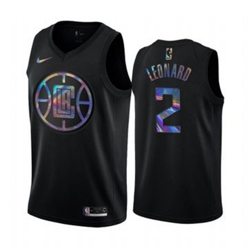 Los Angeles Clippers #2 Kawhi Leonard Mens Iridescent Holographic Collection Jersey - Black Mens