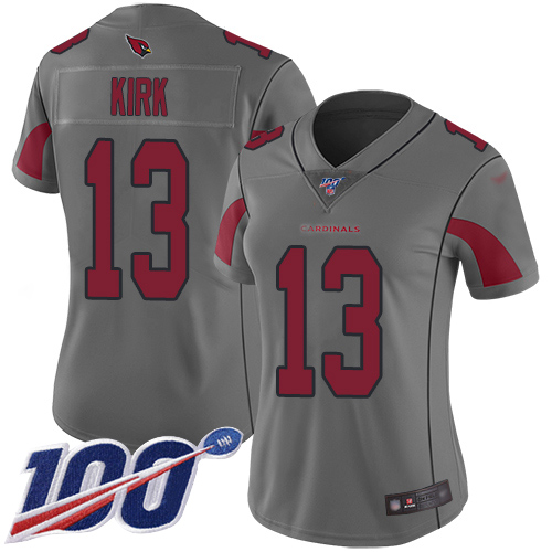 Arizona Cardinals #13 Christian Kirk Silver Women's Stitched Limited Inverted Legend 100th Season Jersey Womens