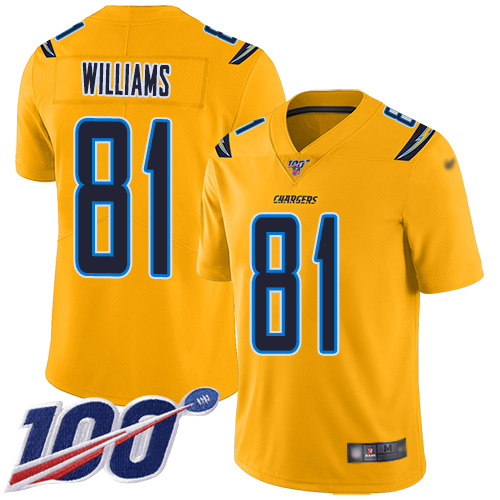 Los Angeles Chargers #81 Mike Williams Gold Men's Stitched Limited Inverted Legend 100th Season Jersey Men's