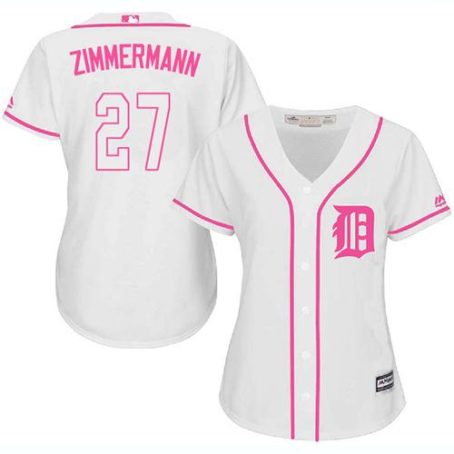 Detroit Tigers #27 Jordan Zimmermann White/Pink Fashion Women's Stitched Jersey Womens
