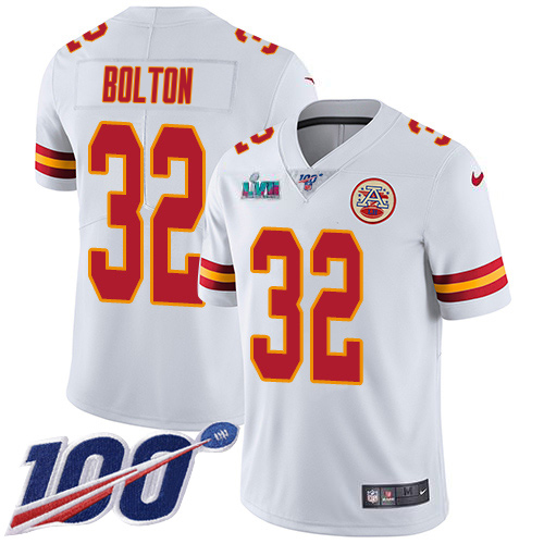 Chiefs #32 Nick Bolton White Super Bowl LVII Patch Youth Stitched 100th Season Vapor Limited Jersey