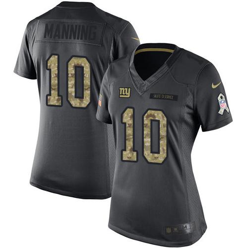 New York Giants #10 Eli Manning Black Women's Stitched Limited 2016 Salute to Service Jersey Womens