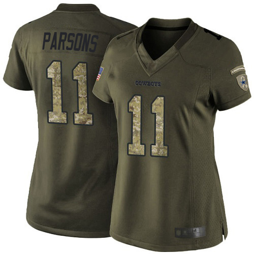 Cowboys #11 Micah Parsons Green Women's Stitched Limited 2015 Salute To Service Jersey