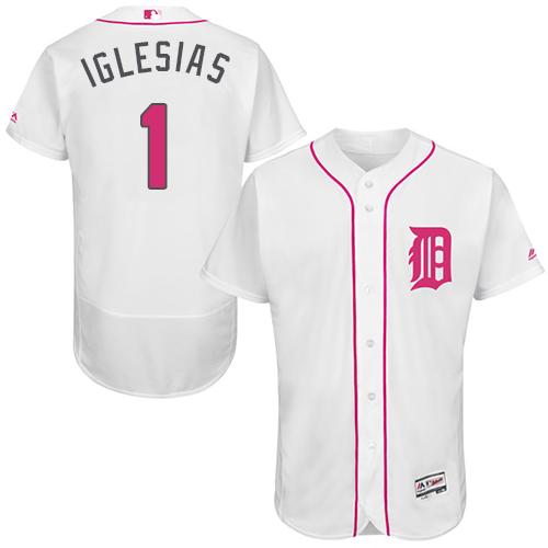 Detroit Tigers #1 Jose Iglesias White Flexbase Authentic Collection Mother's Day Stitched Jersey Men's