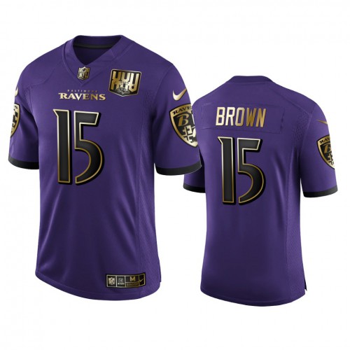 Baltimore Baltimore Ravens #15 Marquise Brown Men's Purple Team 25th Season Golden Limited Jersey Men's