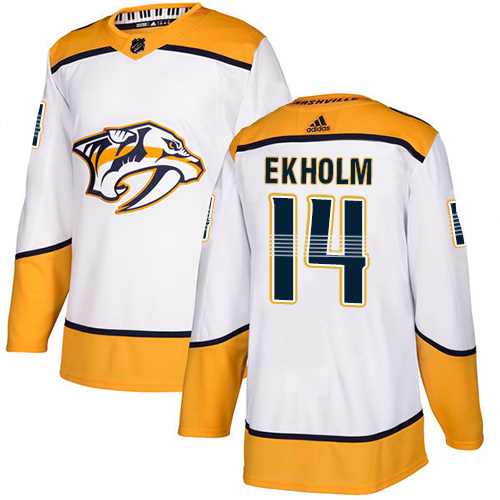 Adidas Nashville Predators #14 Mattias Ekholm White Road Authentic Stitched Jersey Men's