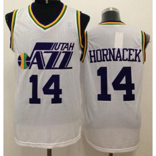 Utah Jazz #14 Jeff Hornacek White Throwback Stitched Jersey Mens