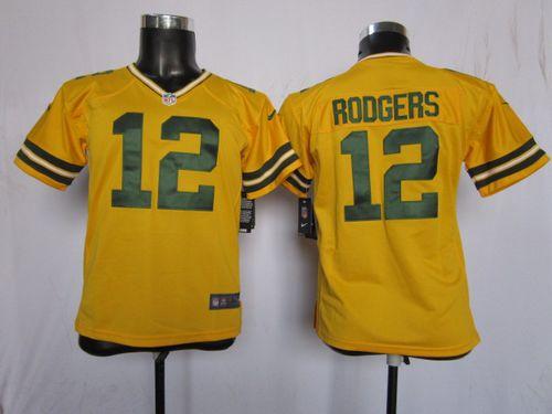 Packers #12 Aaron Rodgers Yellow Alternate Youth Stitched Elite Jersey