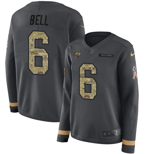 Tampa Bay Buccaneers #6 Le'Veon Bell Anthracite Salute to Service Women's Stitched Limited Therma Long Sleeve Jersey Womens
