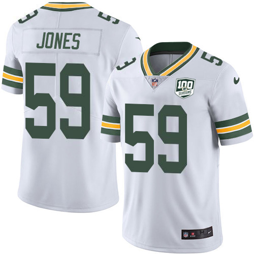 Green Bay Packers #59 Markus Jones White Men's 100th Season Stitched Vapor Untouchable Limited Jersey Men's