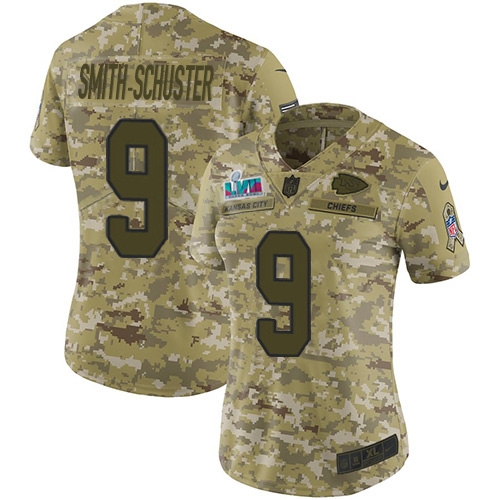 Chiefs #9 JuJu Smith-Schuster Camo Super Bowl LVII Patch Women's Stitched Limited 2018 Salute To Service Jersey