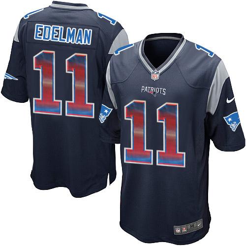 Patriots #11 Julian Edelman Navy Blue Team Color Men's Stitched Limited Strobe Jersey