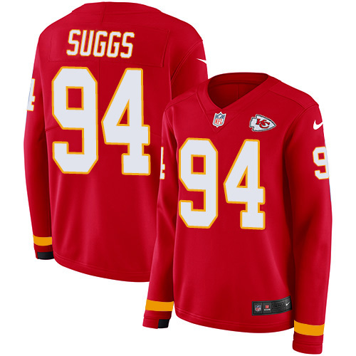 Kansas City Chiefs #94 Terrell Suggs Red Team Color Women's Stitched Limited Therma Long Sleeve Jersey Womens