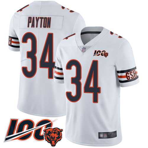 Bears #34 Walter Payton White Men's Stitched 100th Season Vapor Limited Jersey