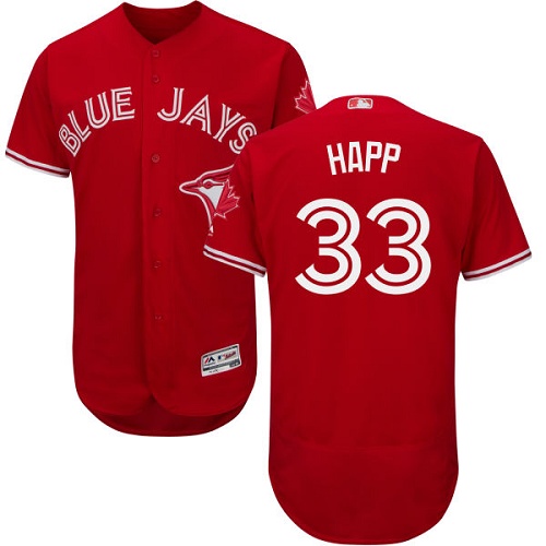 Toronto Blue Jays #33 J.A. Happ Red Flexbase Authentic Collection Canada Day Stitched Jersey Men's