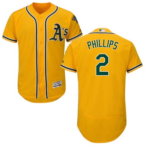 Oakland Athletics #2 Tony Phillips Gold Flexbase Authentic Collection Stitched Jersey Men's