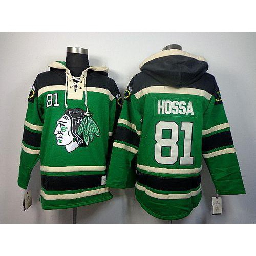 Chicago Blackhawks #81 Marian Hossa Green St. Patrick's Day McNary Lace Hoodie Stitched Jersey Men's