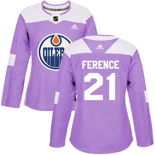 Adidas Edmonton Oilers #21 Andrew Ference Purple Authentic Fights Cancer Women's Stitched Jersey Womens