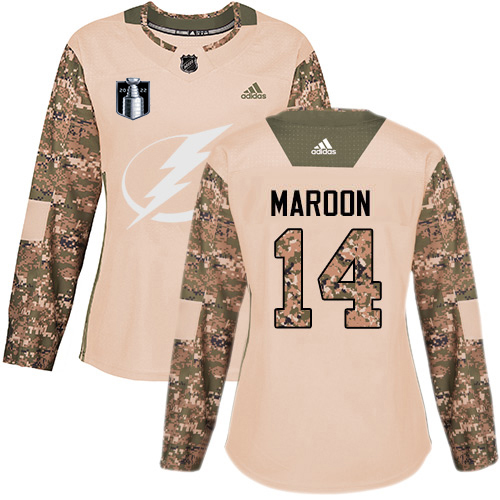 Adidas Tampa Bay Lightning #14 Pat Maroon Camo Women's Authentic 2022 Stanley Cup Final Patch Veterans Day Stitched Jersey Womens