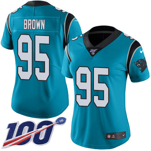 Carolina Panthers #95 Derrick Brown Blue Women's Stitched Limited Rush 100th Season Jersey Womens
