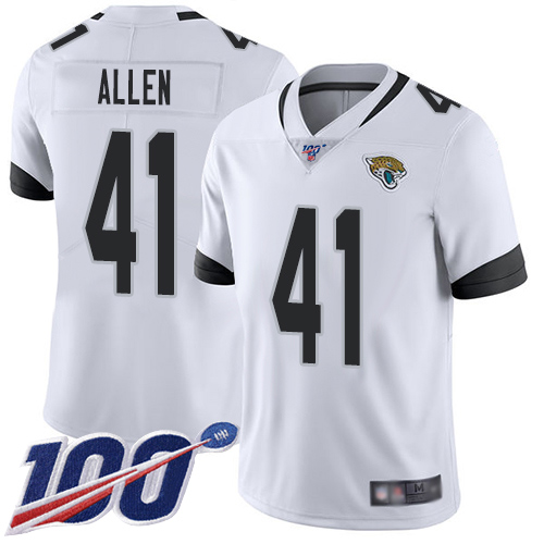 Jaguars #41 Josh Allen White Men's Stitched 100th Season Vapor Limited Jersey