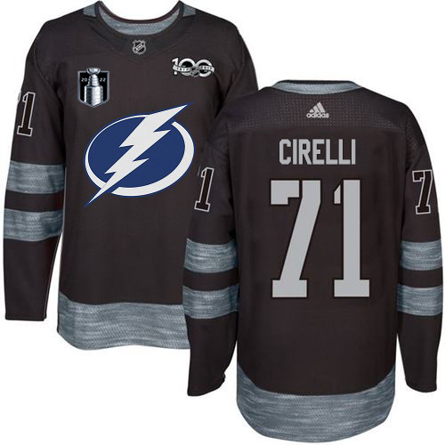 Adidas Tampa Bay Lightning #71 Anthony Cirelli Black 2022 Stanley Cup Final Patch 100th Anniversary Stitched Jersey Men's