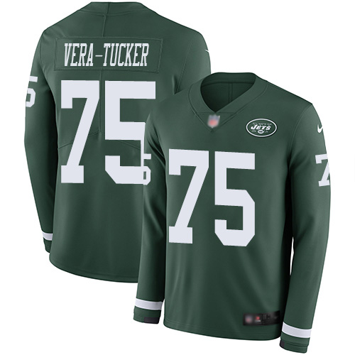 New York Jets #75 Alijah Vera-Tucker Green Team Color Men's Stitched Limited Therma Long Sleeve Jersey Men's