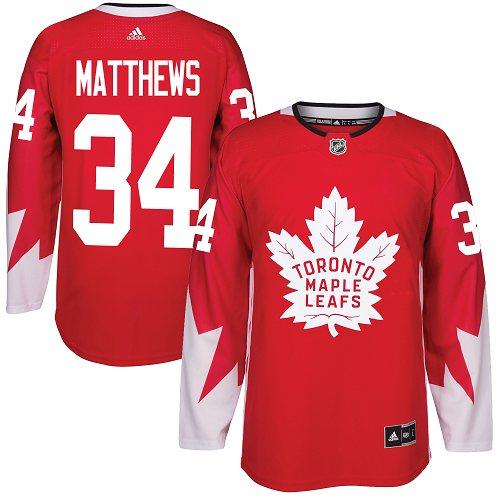 Adidas Maple Toronto Maple Leafs #34 Auston Matthews Red Team Canada Authentic Stitched Jersey Men's