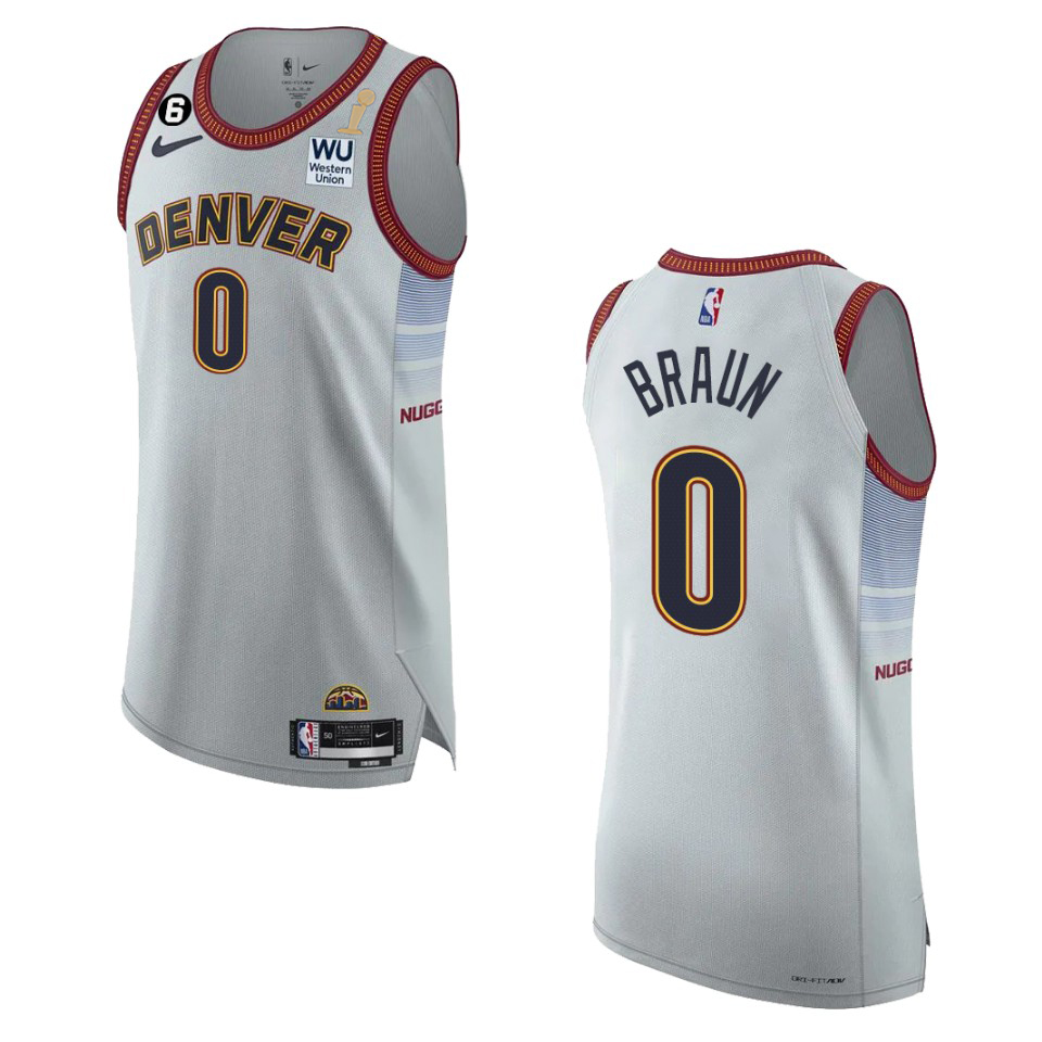 Denver Nuggets #0 Christian Braun Silver 2023 Finals Champions Authentic Jersey - City Edition