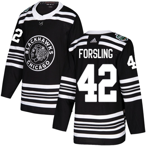 Adidas Chicago Blackhawks #42 Gustav Forsling Black Authentic 2019 Winter Classic Stitched Jersey Men's