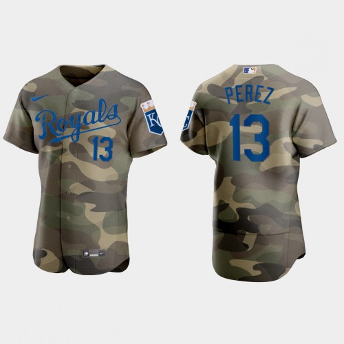Kansas City Kansas City Royals #13 Salvador Perez Men's 2021 Armed Forces Day Authentic Jersey -Camo Men's