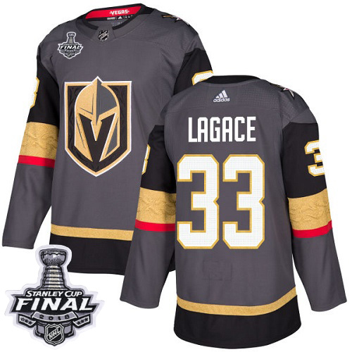 Adidas Golden Vegas Golden Knights #33 Maxime Lagace Grey Home Authentic 2018 Stanley Cup Final Stitched Jersey Men's