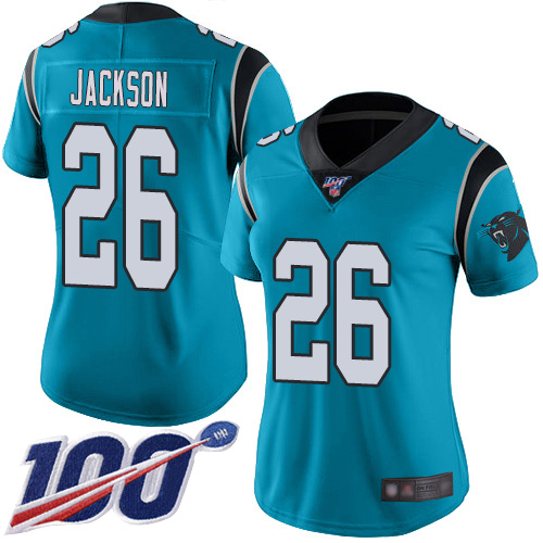 Carolina Panthers #26 Donte Jackson Blue Alternate Women's Stitched 100th Season Vapor Limited Jersey Womens