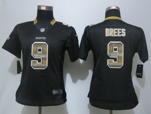 Saints #9 Drew Brees Black Team Color Women's Stitched Elite Strobe Jersey