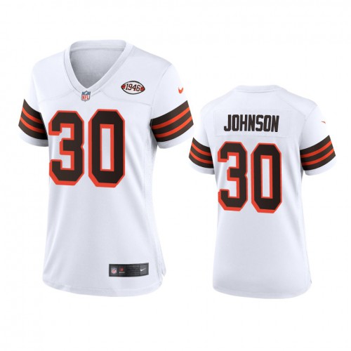 Women Cleveland Browns #30 D'Ernest Johnson 1946 Collection Alternate Game Limited Jersey - White Womens