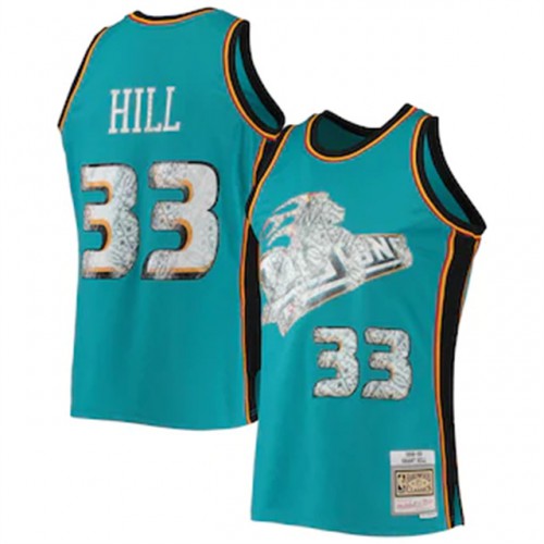 Detroit Pistons #33 Grant Hill Mitchell & Ness 1996-97 Hardwood Classics 75th Anniversary Diamond Swingman Jersey - Teal Mens