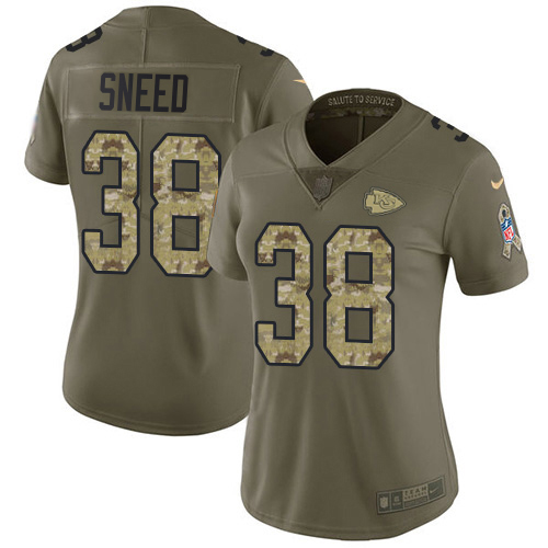 Chiefs #38 L'Jarius Sneed Olive/Camo Women's Stitched Limited 2017 Salute To Service Jersey