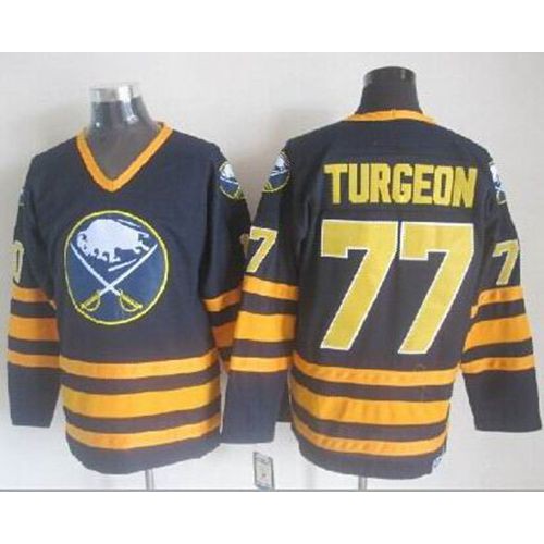 Buffalo Sabres #77 Pierre Turgeon Navy Blue CCM Throwback Stitched Jersey Men's